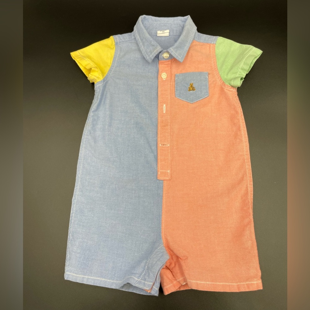GAP Colorblock One-Piece Romper in Blue, Coral, Yellow & Green